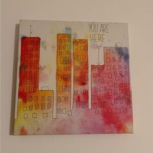 You Are Here Watercolor City Canvas - Bright Rainbow Accent